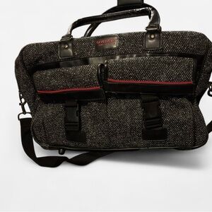 Givenchy Men's Black Tweed Messenger Bag with Red Trim